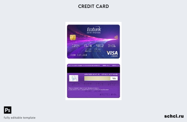 цифровая загрузка шаблона классической карты Visa Ecobank Южного Судана